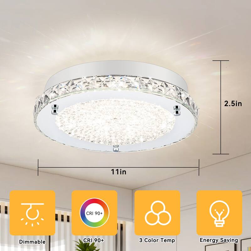 LED Crystal Flush Mount Ceiling Light Dimmable Crystal Light Fixture Flush Mount Lighting Crystal Ceiling Light - 11in