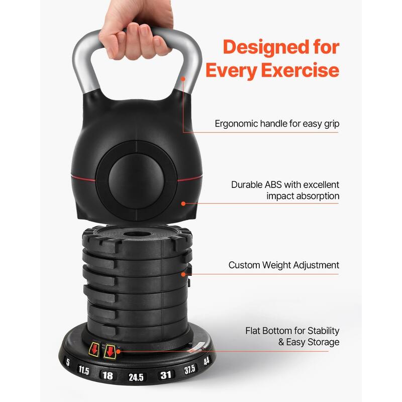 Black Adjustable Kettlebell with 7 Weight Levels ABS Body and Aluminum Handle for Full Workouts - 10 x 10 x 14.1 in