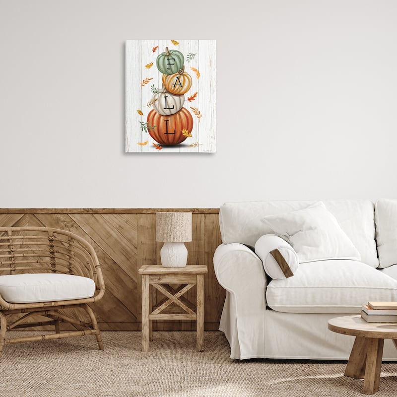 Stupell Falling Leaves & Pumpkin Stack Canvas Wall Art Design By Elizabeth Tyndall
