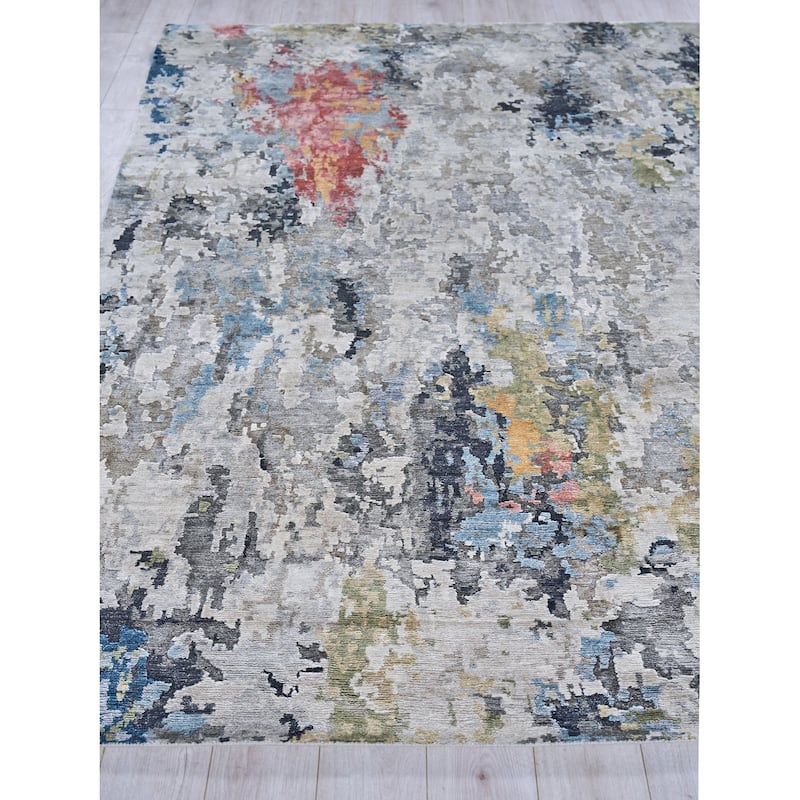 EXQUISITE RUGS Floor Art Hand-knotted Bamboo Silk Silver/Grey/Coffee Area Rug.