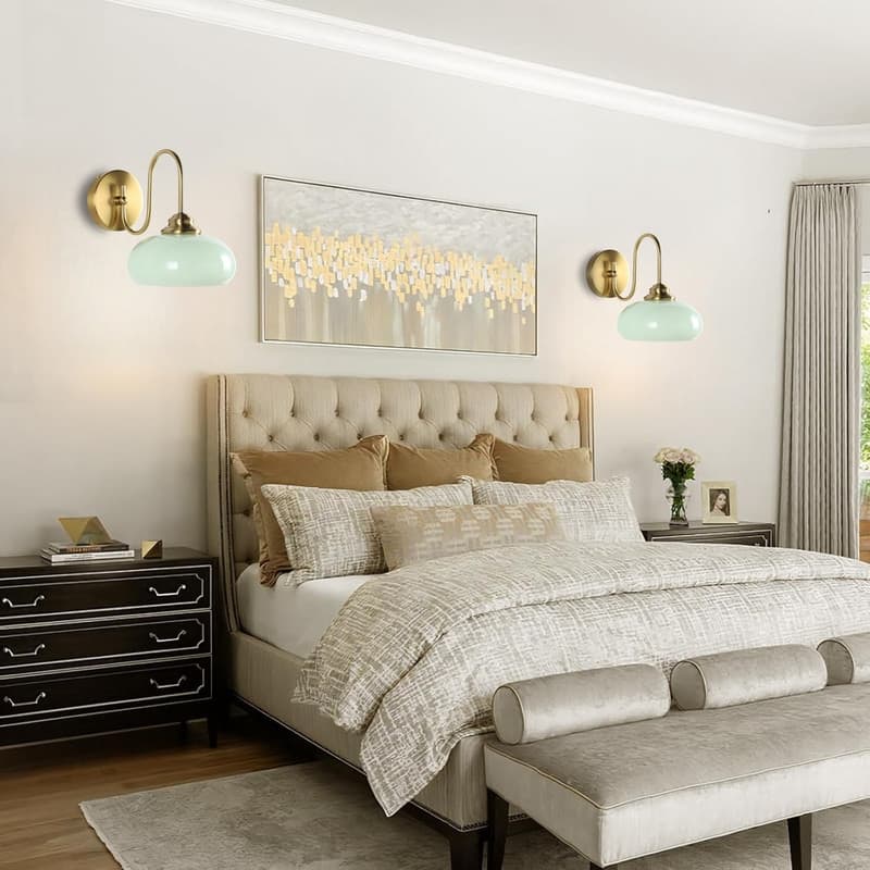 1 Light wall sconce green wall lighting glass, metal bedroom wall lighting