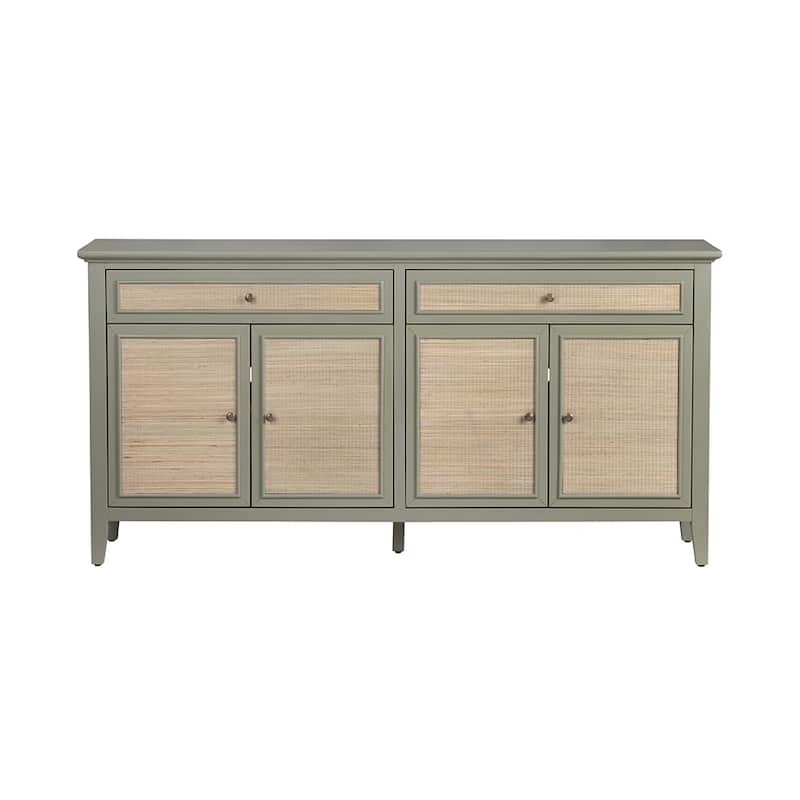 72 in. Green Solid Wood 2 Drawer 4 Door Media Credenza_Sideboard