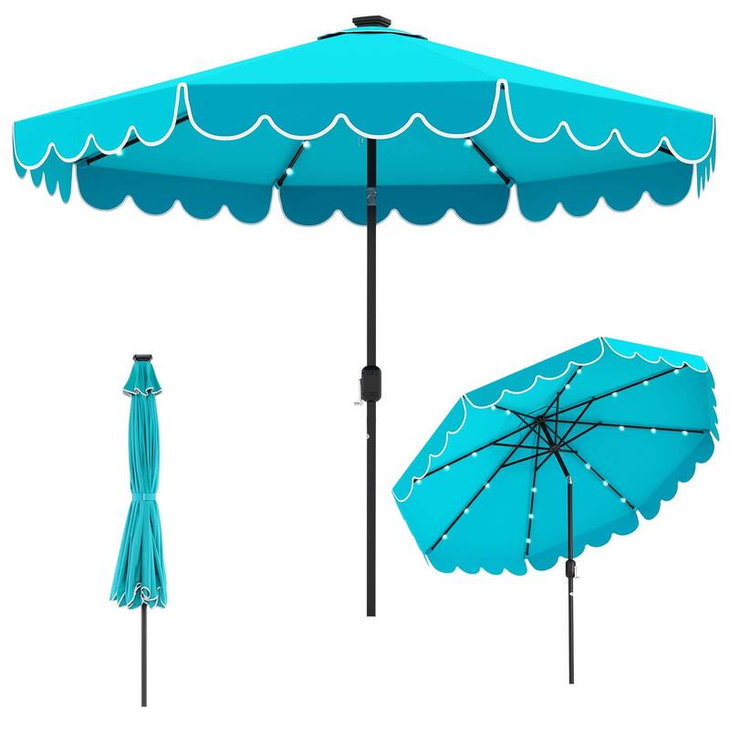 Costway 10 FT Solar Patio Umbrella with 24 LED Lights 8 Ribs & Tilt