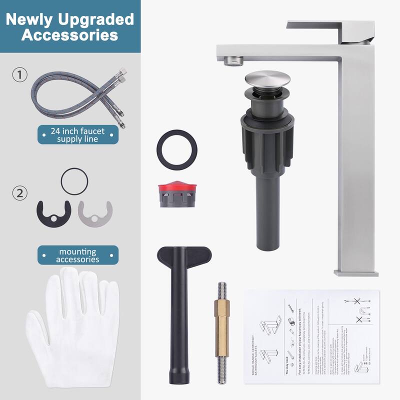 WOWOW Single Handle Single Hole High Arc Bathroom Vessel Faucet