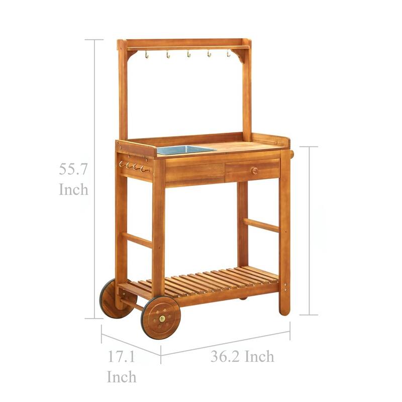 Outdoor Rolling Garden Cart on Wheels, Multi Purpose w Tray, Brown