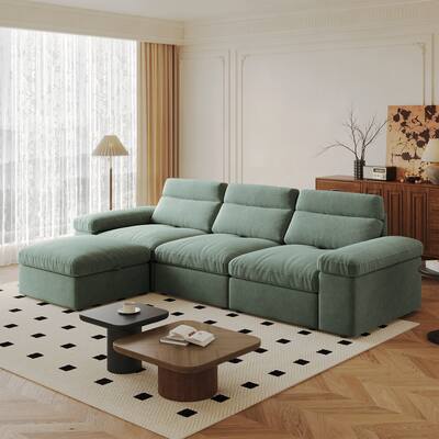 GDFStudio - Modern Adjustable 114" Modular Sofa with Cotton Linen Reclining Backrest and Storage