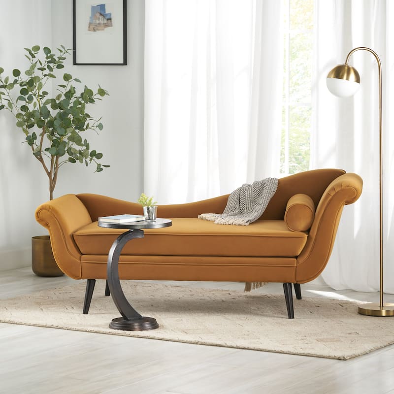 Calvert Upholstered Chaise Lounge by Christopher Knight Home - Turmeric Orange + Dark Brown