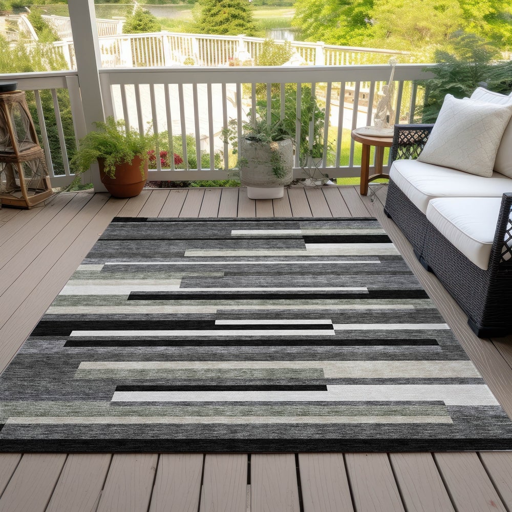 Machine Washable Indoor/ Outdoor Chantille Contempory Stripe Rug