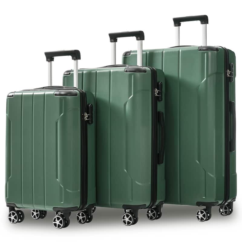 3 Piece Hardside Carry on Suitcase Sets with Spinner Wheels and Telescopic Handle, Portable Lightweight ABS Luggages for Travel - Green