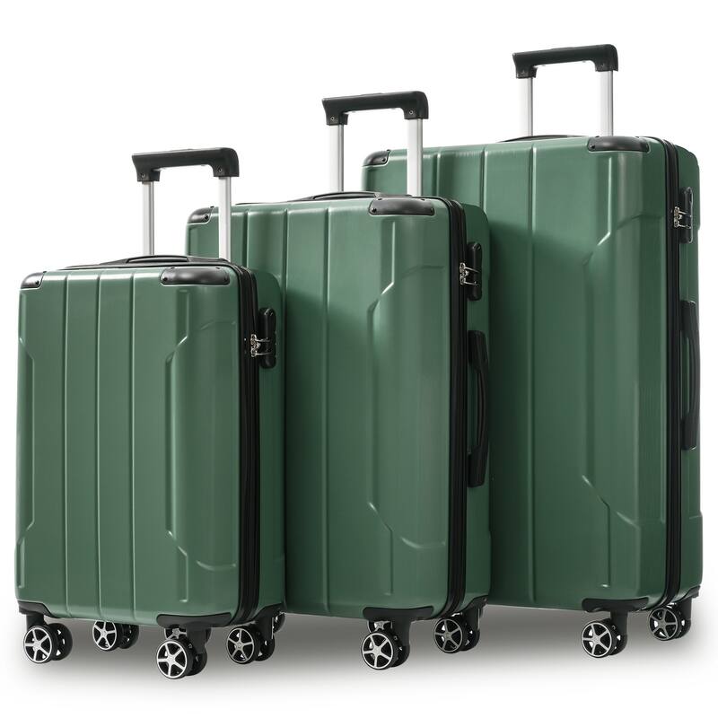 Luggage Sets 3 Piece, Hard shell ABS Lightweight Durable Suitcases with Double Spinner Wheels 20/24/28 Inch - Green