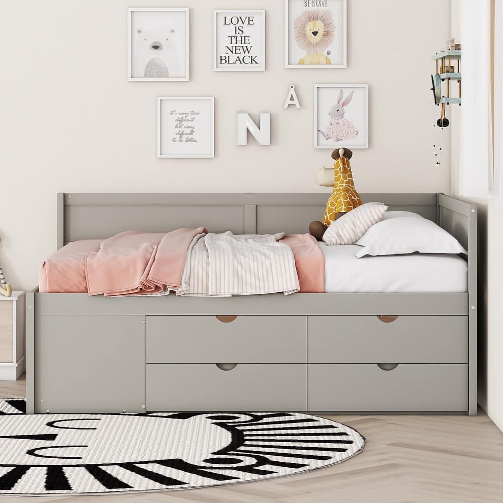 Nordic Creative Full Size Daybed with Drawers and Shelves Storage Bed Frame for Kids Teens Adults Space-Saving, Easy Assembly