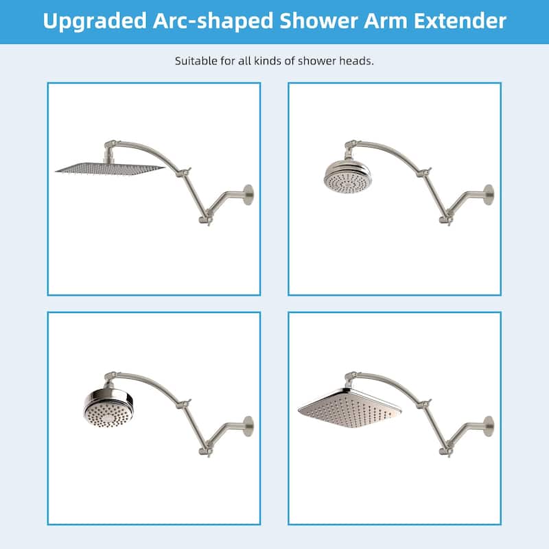 16" Solid metal Adjustable Shower Head Extension Arm with Lock Joint