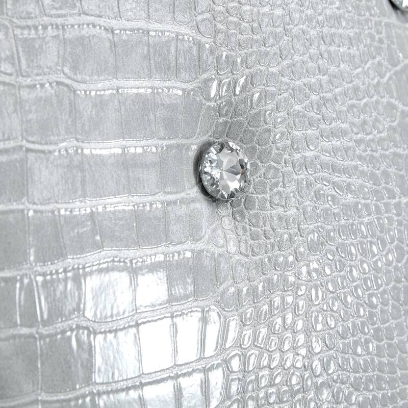 A set of 2 vintage crocodile leather cushioned dining chairs, featuring crystal clasp design and artificial leather design