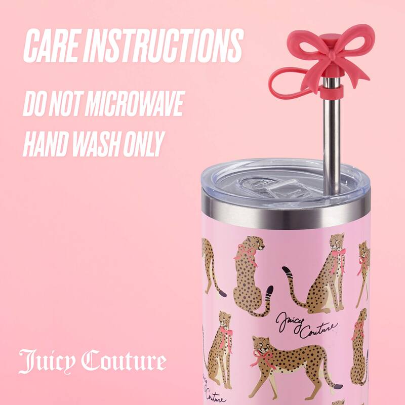 Juicy Couture Glam Slip Hydration Stainless Steel Tumbler with Straw Topper
