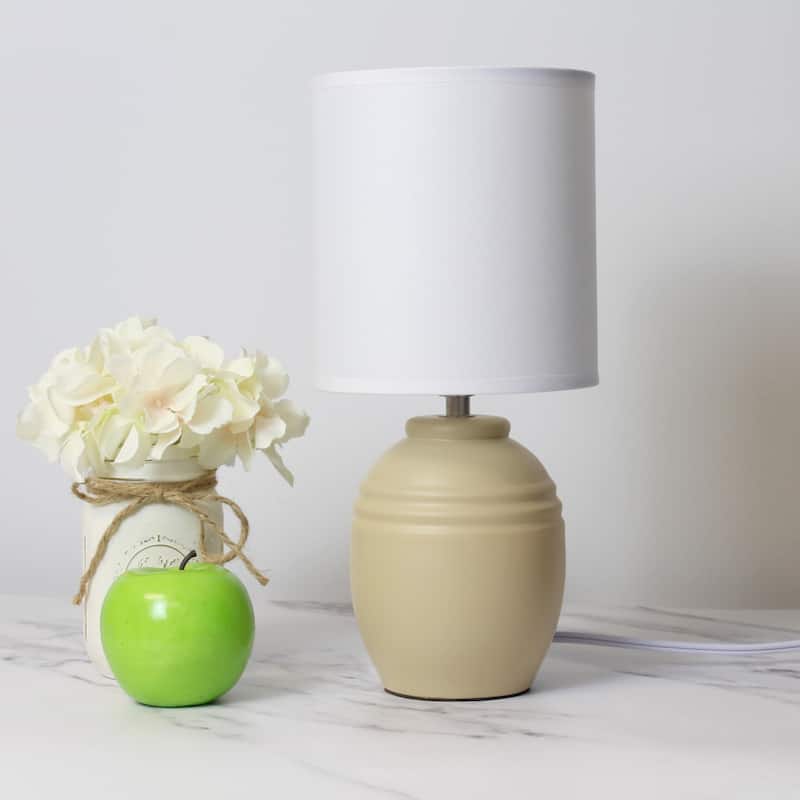 Ceramic Mini Jar Table Lamp with Fabric Drum Shade for Bedroom, Living Room - 6 x 6 x 13 in. (L x W x H)