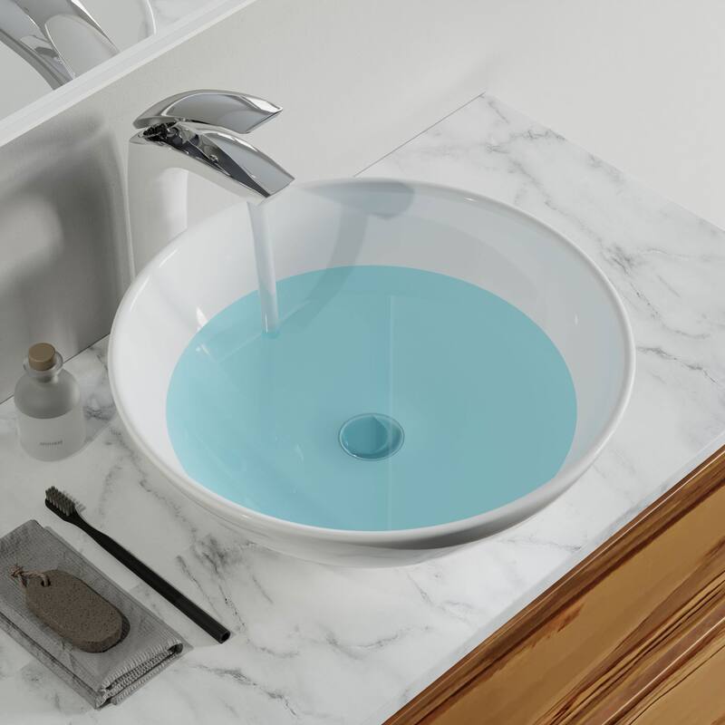 Dowell Ceramic Vessel Sink, Round, Gloss White - 16Wx16Dx6H