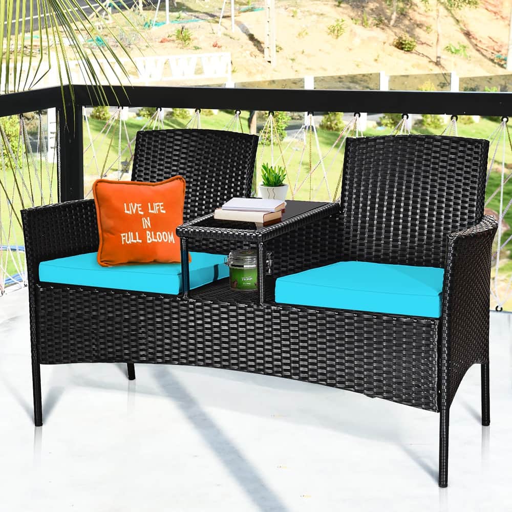 Costway Patio Rattan Conversation Set Seat Sofa Cushioned Loveseat - See Details