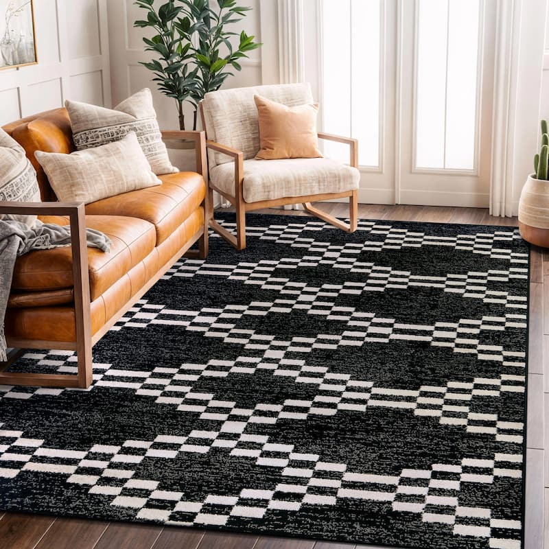 Southwestern Geometric Durable Area Rug, Perfect for Any Room - 5' x 7' - Black