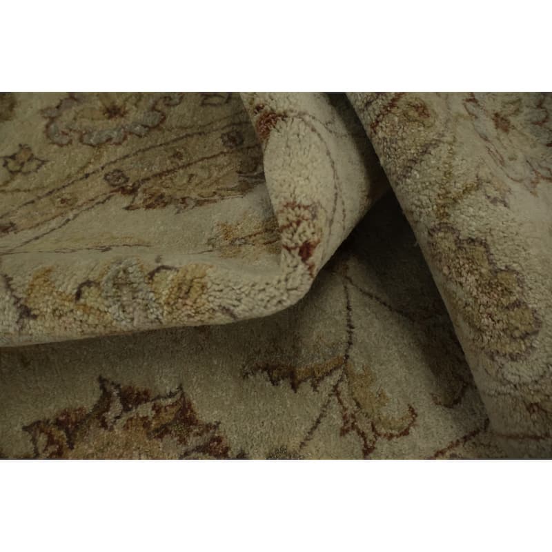 Hand Knotted Oriental 100% Wool Carpet Traditional Floral Beige & Ivories Peshawar Area Rug - 4' 1'' X 4' 2''