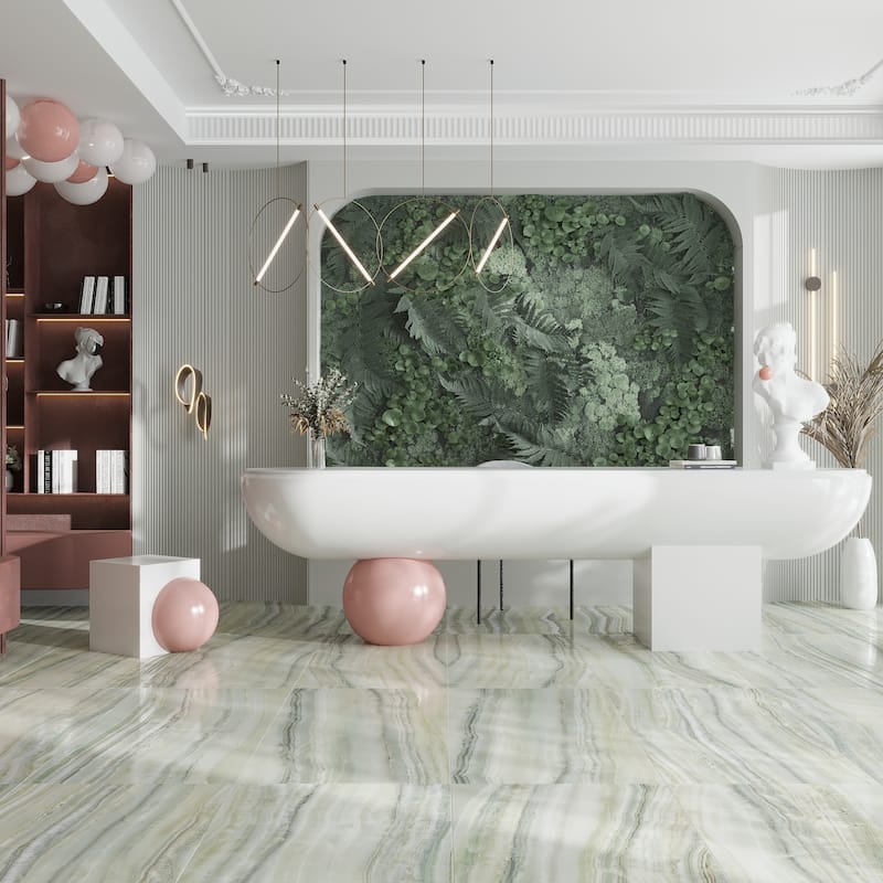 Splendor 24x48 in. Honed Porcelain Veincut Large Wall and Floor Tile (15.5 sq ft/case, 2-Pack) - Sage Jade Green