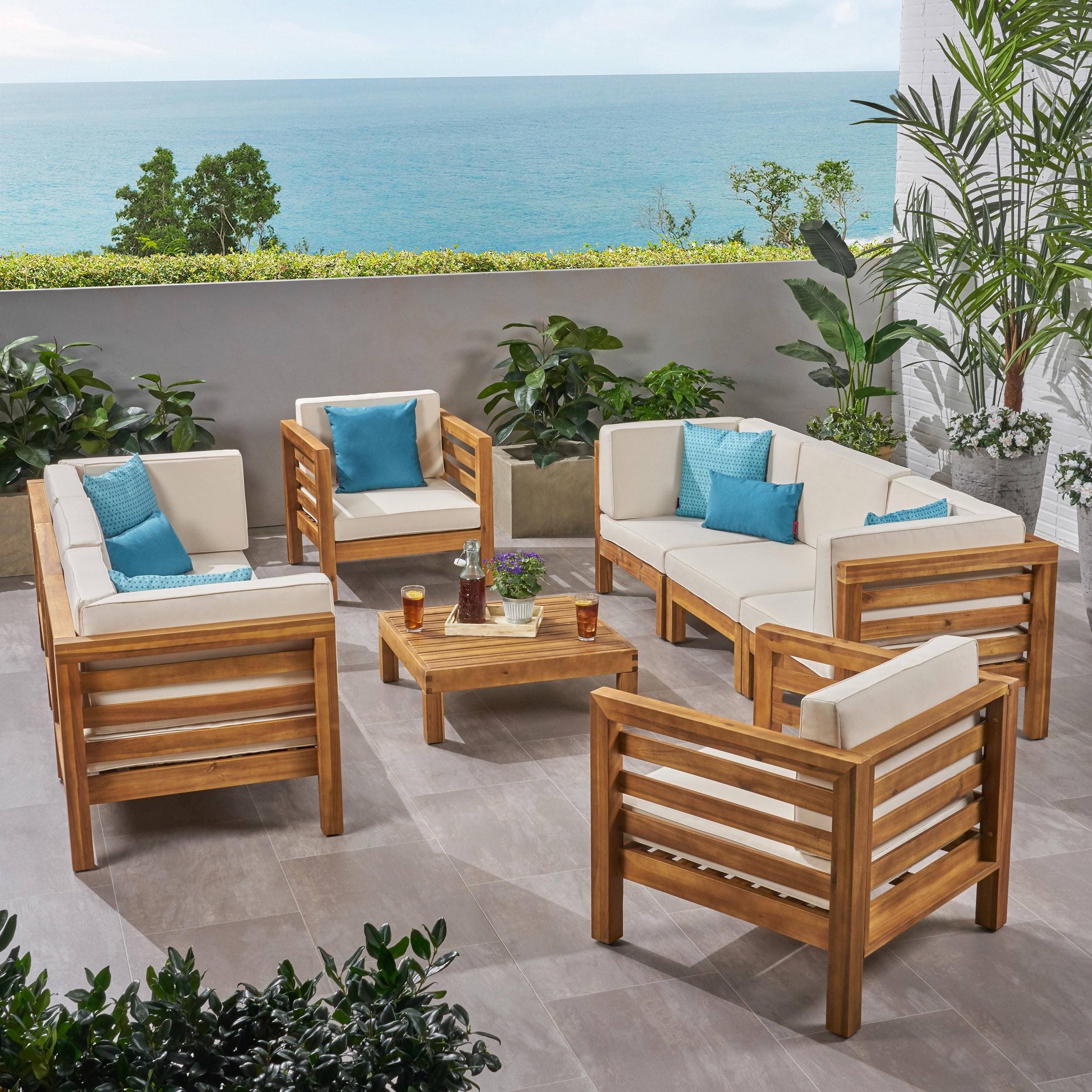 Oana Outdoor 8-seat Acacia Sofa and Club Chair Set by Christopher Knight Home