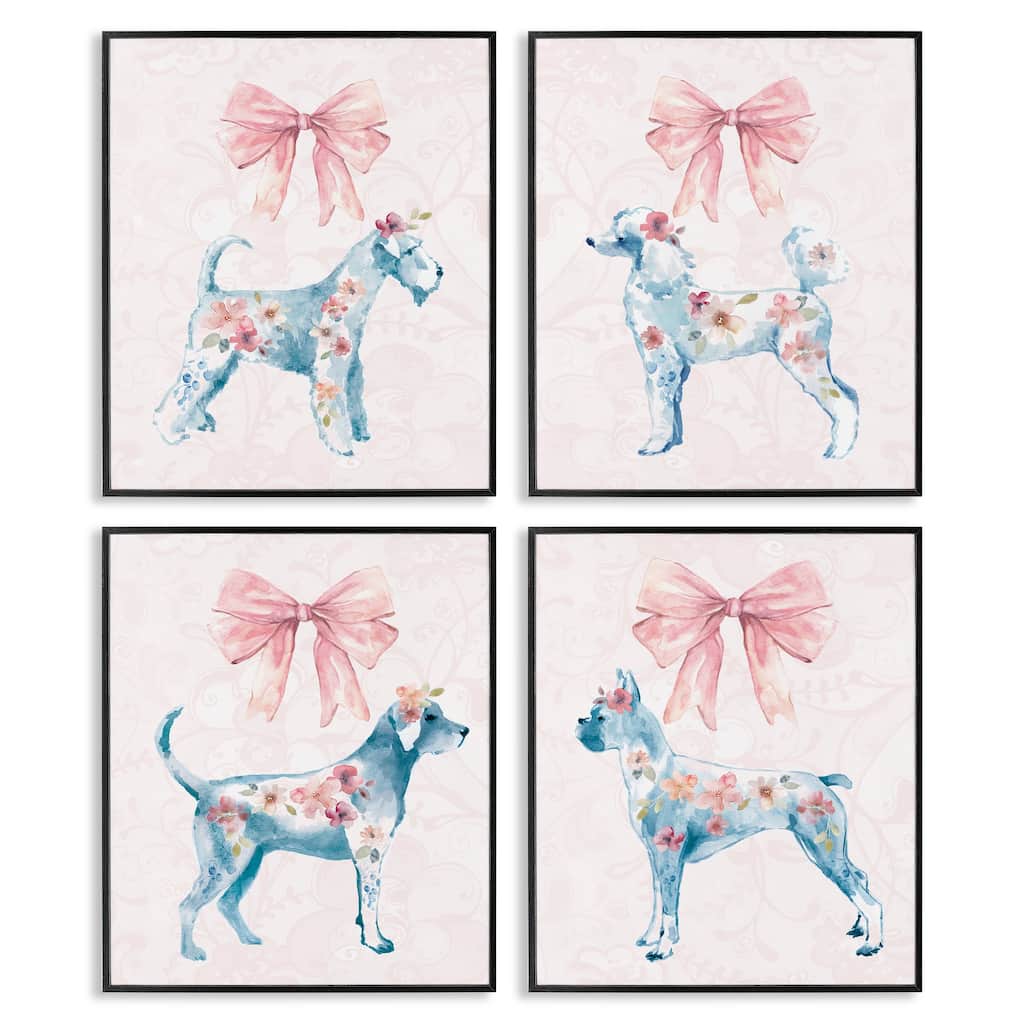 Stupell Chic Stylish Pastel Dogs Framed Giclee Art Design By Carol Robinson (Set of 4)