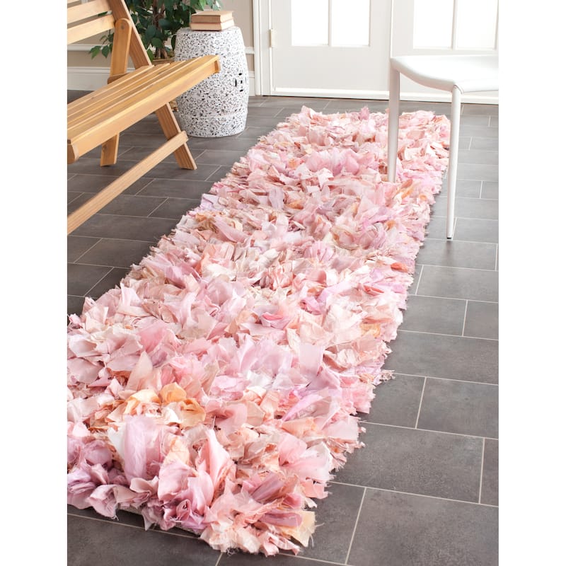 SAFAVIEH Handmade Rio Shag Chihoko 3.5-inch Extra Thick Decorative Rug - 2'3" x 9' Runner - Ivory/Pink