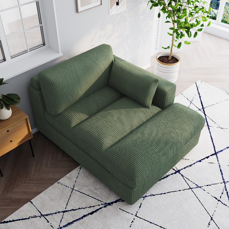 Oversize Corduroy Chaise Lounge Modular Sectional Sofa with Pillow