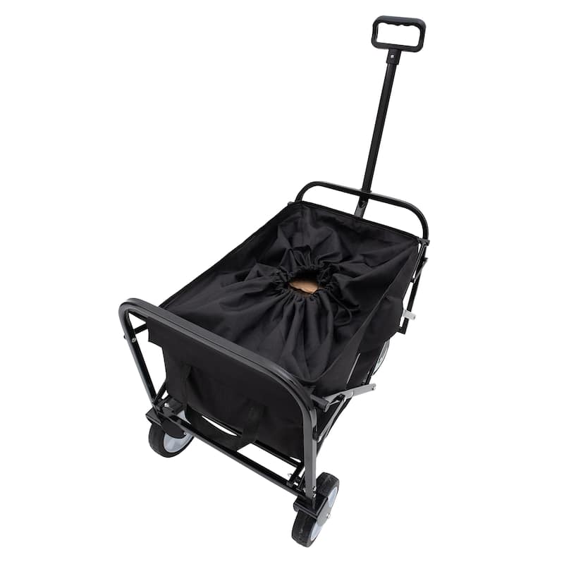 Extended Collapsible Utility Wagon - 225lb Capacity Heavy-Duty Folding Cart, Black