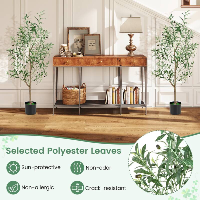 Gymax 4.5 FT Tall Artificial Olive Tree Set of 2 Fake Potted Trees w/
