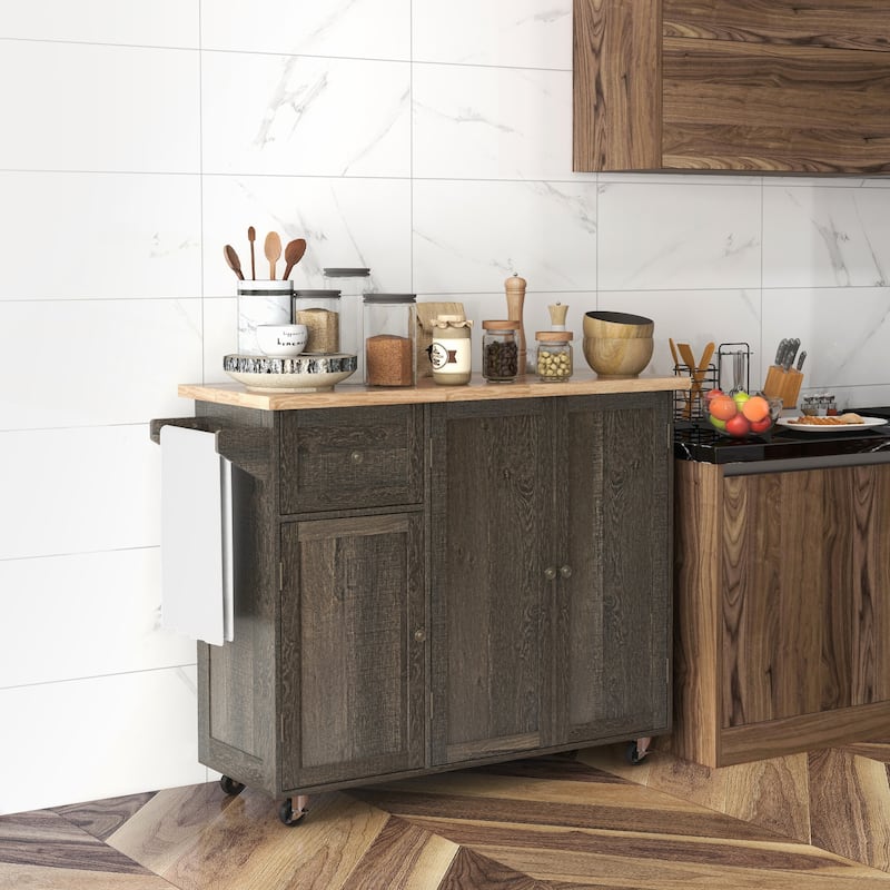 Triple-Cabinet Rolling Kitchen Island on Wheels