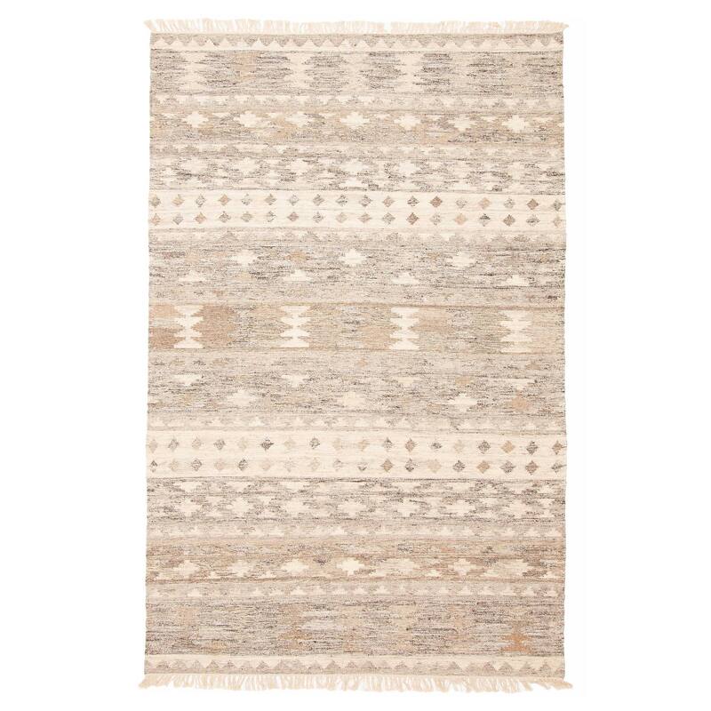ECARPETGALLERY Flat-Weave Ankara FW Tan Wool Kilim - 5'1 x 8'0 - Tan - 5'1 x 8'0