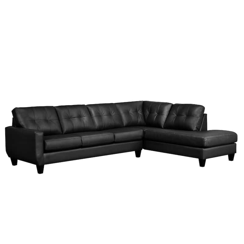 Gibson Top-Grain Leather Tufted Sectional Sofa - Black - Right Facing