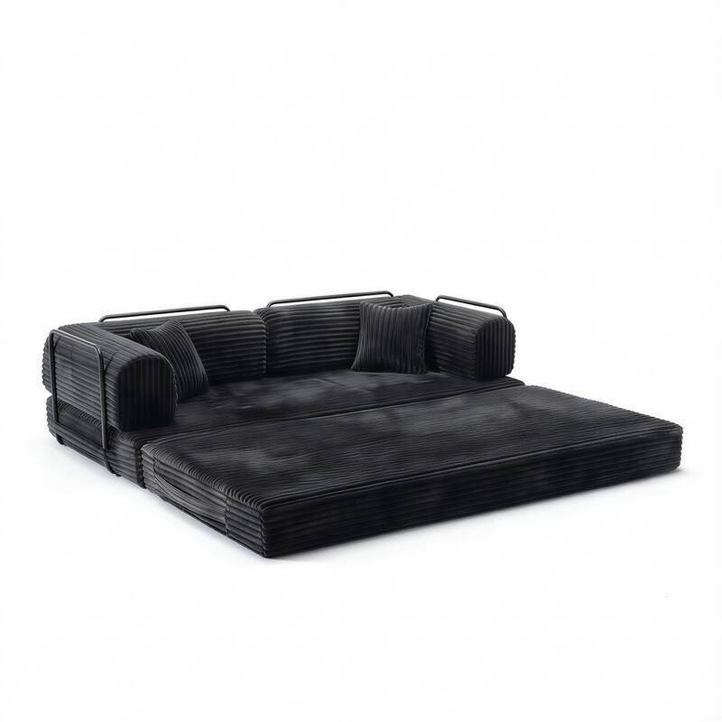 Convertible Sofa Bed, 3 in 1 Folding Loveseat Couch Bed Foldable Boneless Couch Floor Sleeper, Corduroy Pull Out Sofa Bed