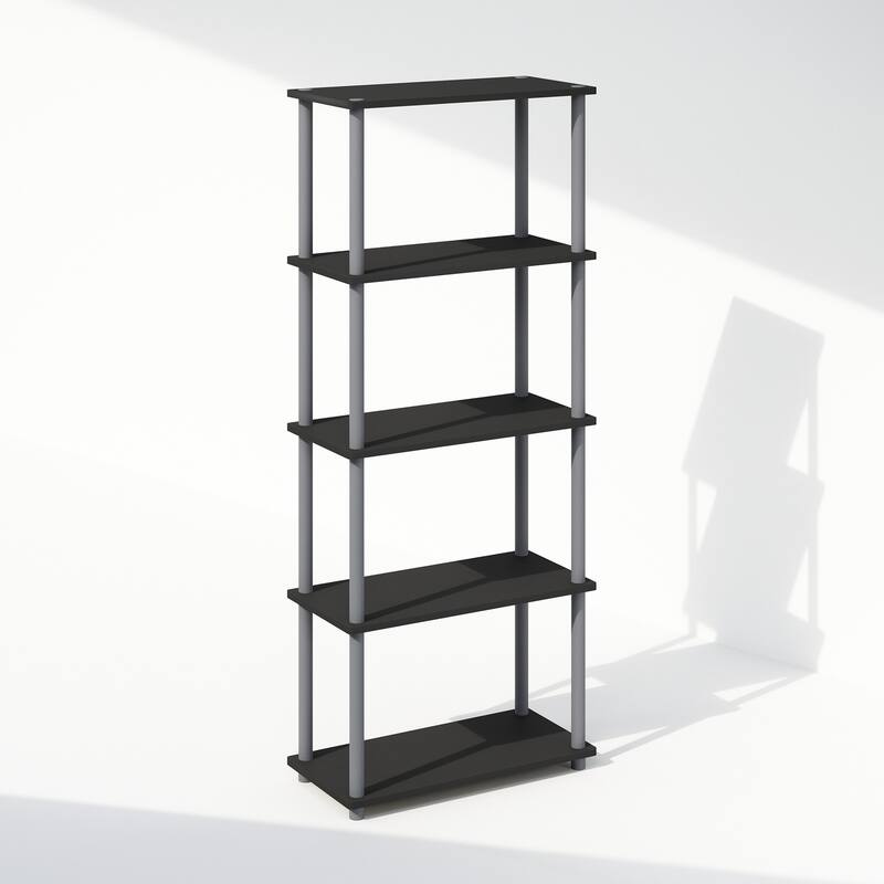 57.4 in. Tall Black/Gray Wood 4-Shelf Bookcase