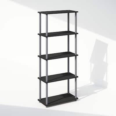 57.4 in. Tall Black/Gray Wood 4-Shelf Bookcase