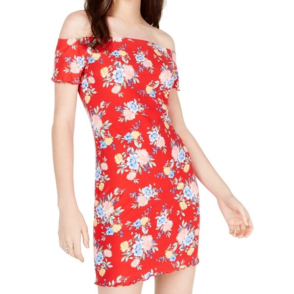 Ultra Flirt Red Size Small S Junior Floral Print Off Shoulder Sheath Dress 256
