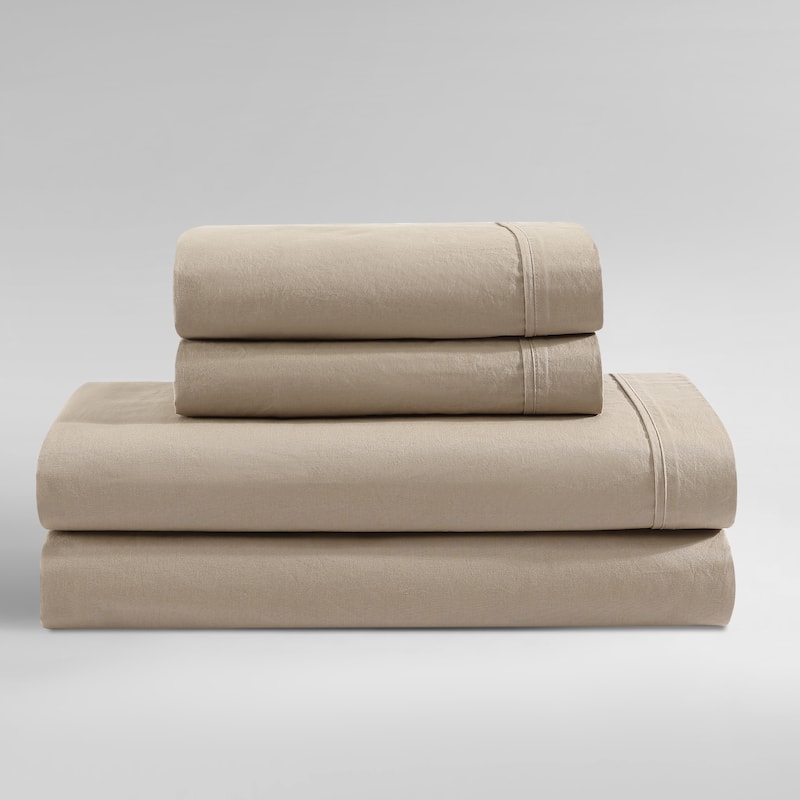 Calvin Klein Washed Cotton Percale Sheet Set - Camel Brown - King