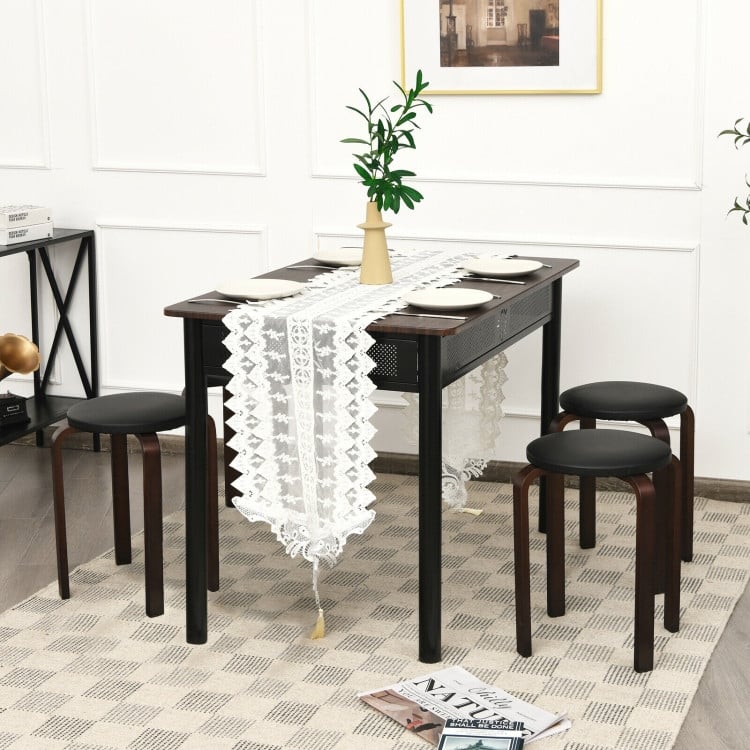 Set of 4 Bentwood Round Stool Stackable Dining Chair with Padded Seat - 15" x 15" x 18.5" (L x W x H)