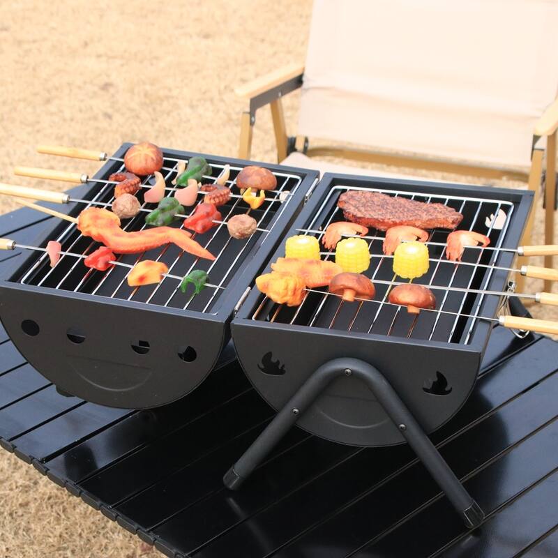 Portable Charcoal Grill Small Tabletop Barbecue Grill with Extra Thick Steel, for Outdoor Camping Backyard Party BBQ Cooking