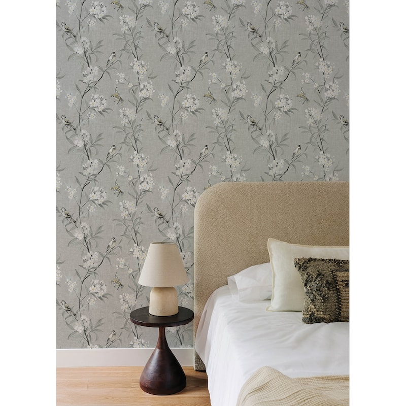 Chesapeake Tea Olive Gray Finch Frolic Wallpaper