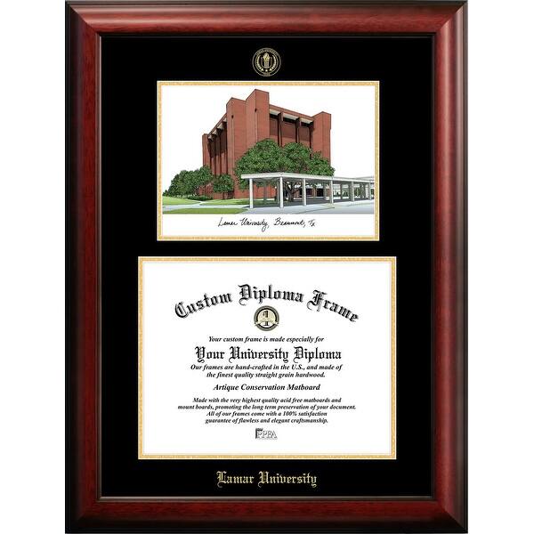 Lamar University 14w x 11h Gold Embossed Diploma Frame with Campus Images Lithograph Bed Bath