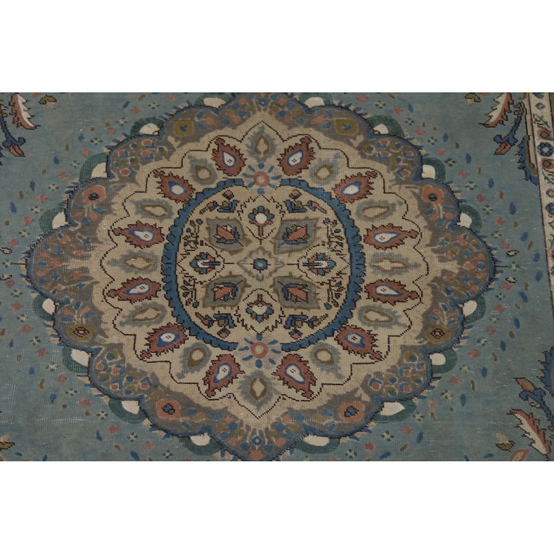 Blue Tabriz Vintage Persian Area Rug Handmade Traditional Wool Carpet - 6'4" x 9'5"