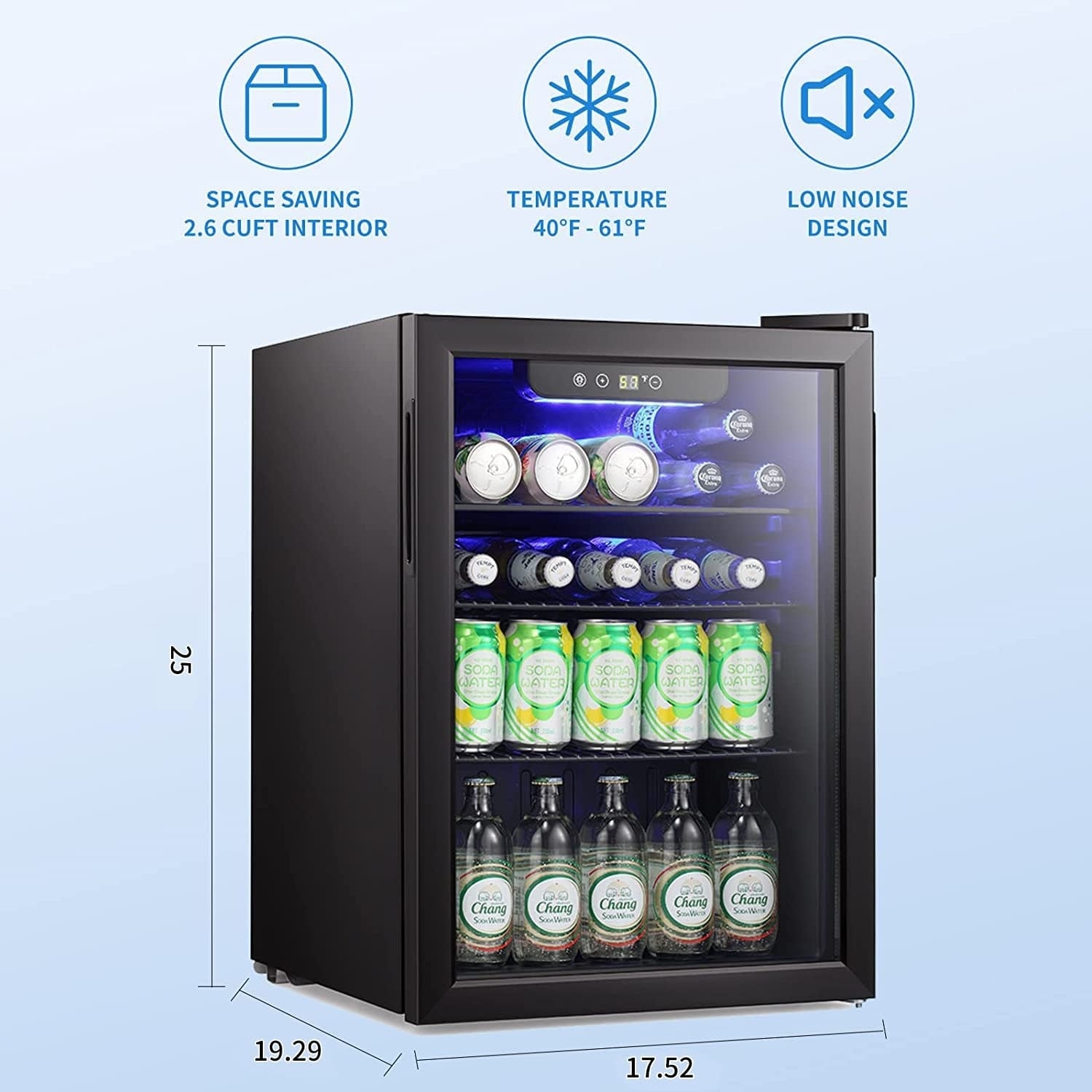 Mini Fridge-100 Can Beverage Refrigerator Wine Cooler Clear Front Glass  Door Small Drink Touch Screen - 2.6 Cu. Ft. - Bed Bath & Beyond - 36602950
