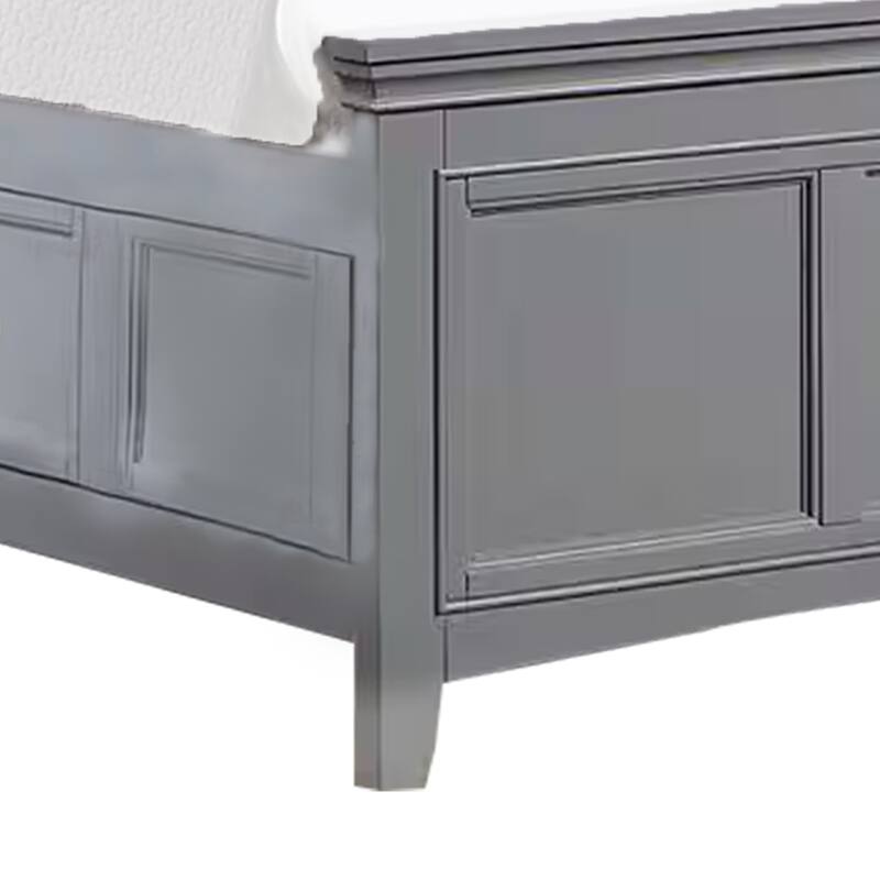 Lile Twin Bed with Crown Moulding, Storage Drawers, Gray Solid Wood