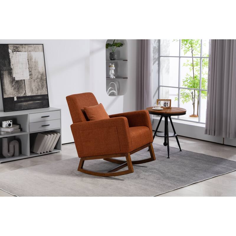 Brown Linen High Back Rocking Chair with Metal Frame