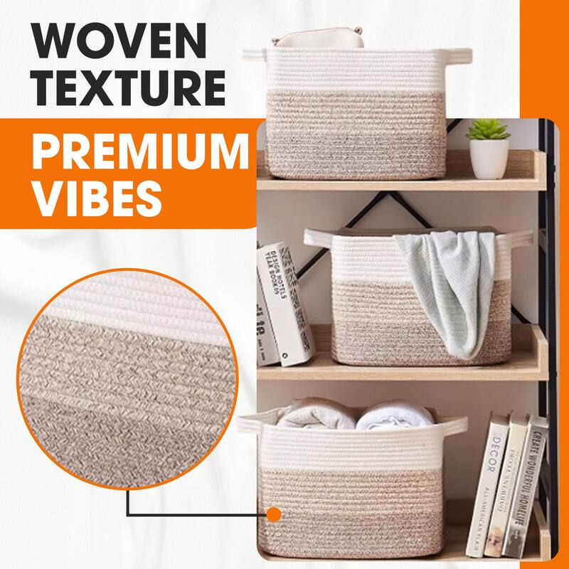 Cheer Collection 3 Piece Cotton Rope Storage Basket Set for Home Organization