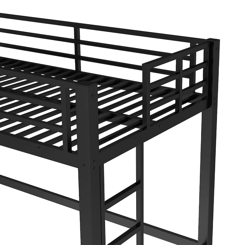Twin Size Metal Loft Bed, Loft Bed with Easy Climbing Ladder and Guardrails, Black