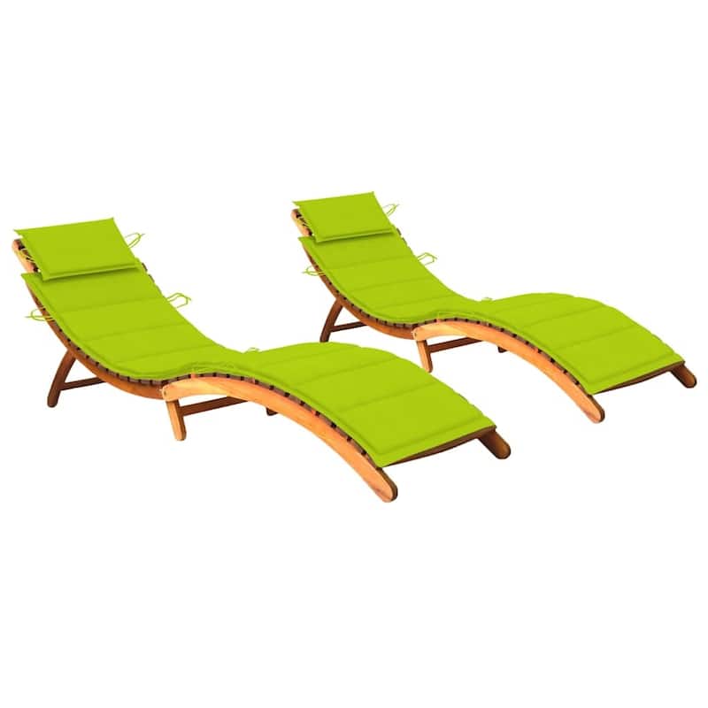 vidaXL Patio Sun Lounger with Cushion Solid Acacia Wood - 72.4" x 21.7" x 25.2" - Bright green1