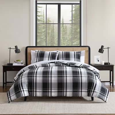 Eddie Bauer Saddle Mountain Plaid Black Reversible Comforter Set